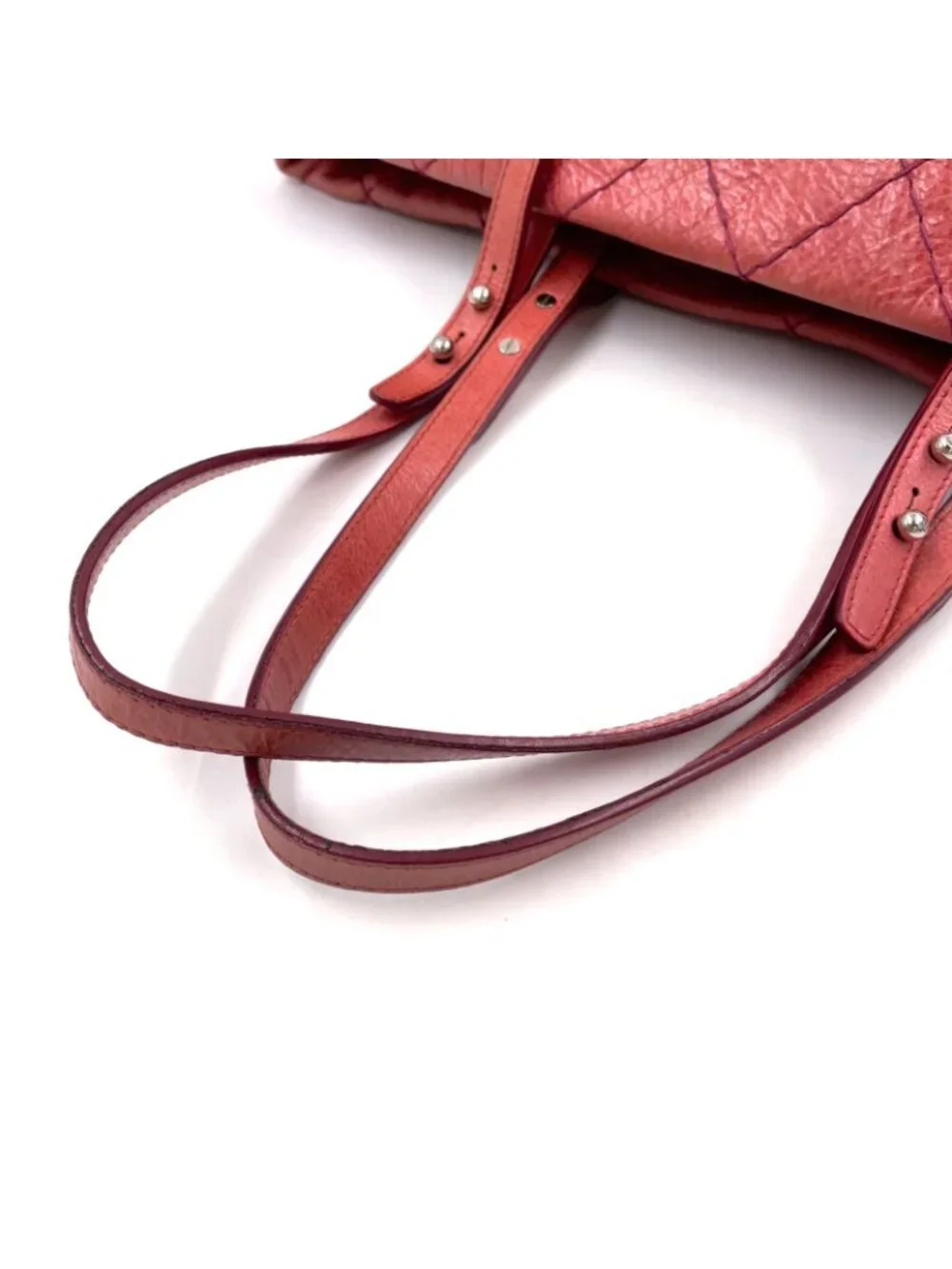 Chanel CC Logo on the Road Leather Pink Red Tote Bag Silver